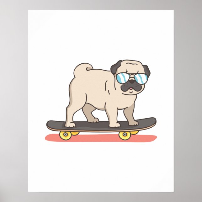 Poster Carlin Patineur de chiens Skateboard Dons amusants (Devant)
