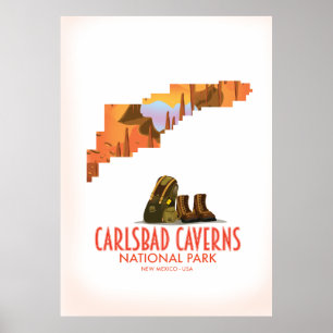 Poster Carlsbad cavernes parc national nouveau carte du m