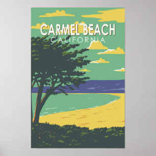 Poster Carmel Beach Californie Voyage Art Vintage