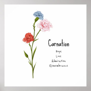Poster Carnation Janvier Fleur de naissance aquarelle Art