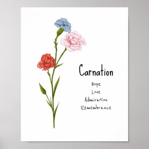 Poster Carnation Janvier Fleur de naissance aquarelle Art