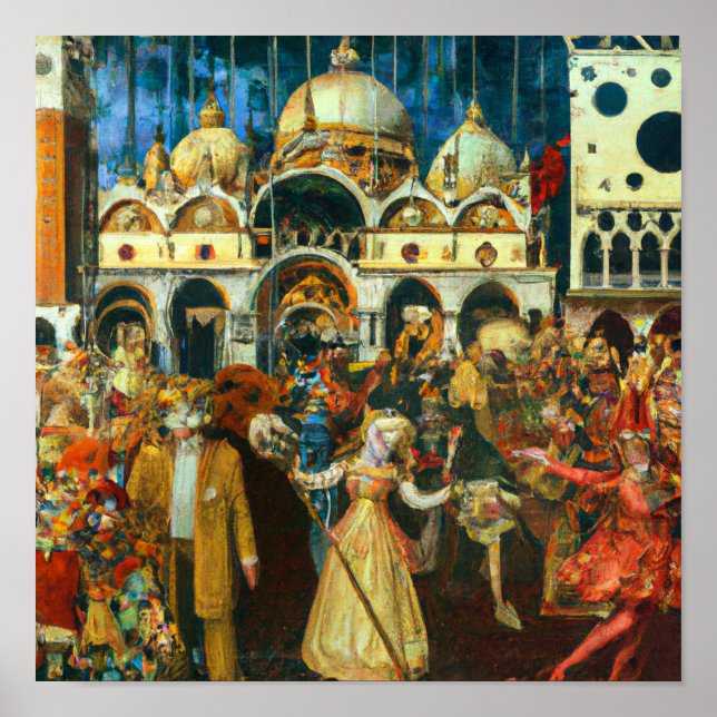 Poster carnaval à Venise peinture à l'huile style renaiss (Devant)