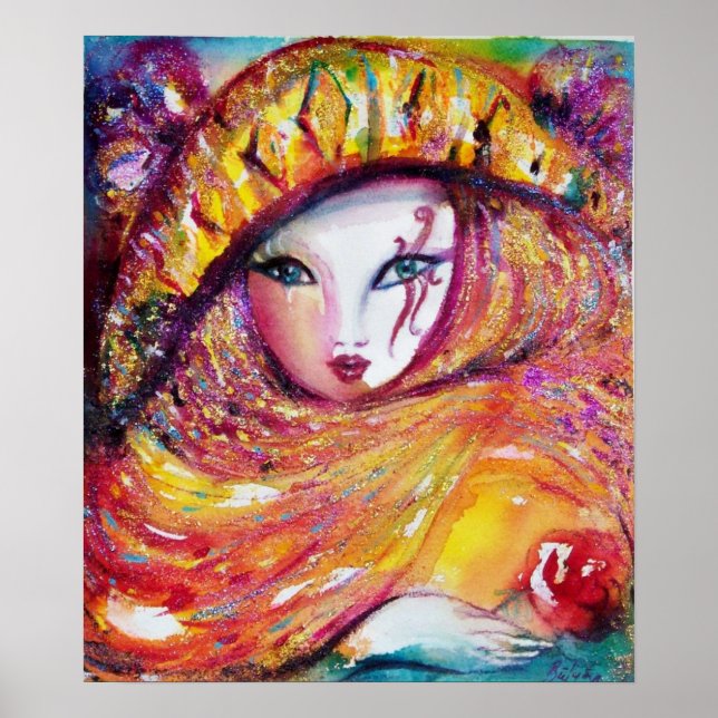 POSTER CARNAVAL EN JAUNE AVEC ROSE ROUGE (Devant)