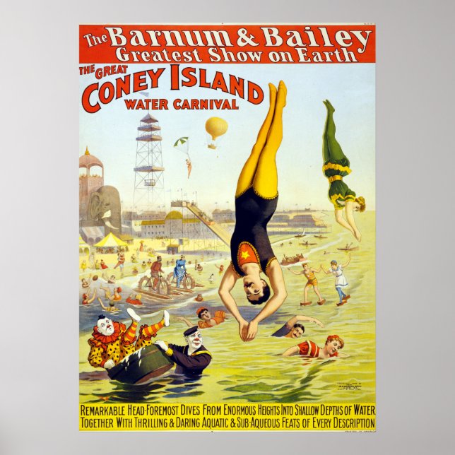 Poster Carnaval vintage Coney Island Circus Water Carniva (Devant)