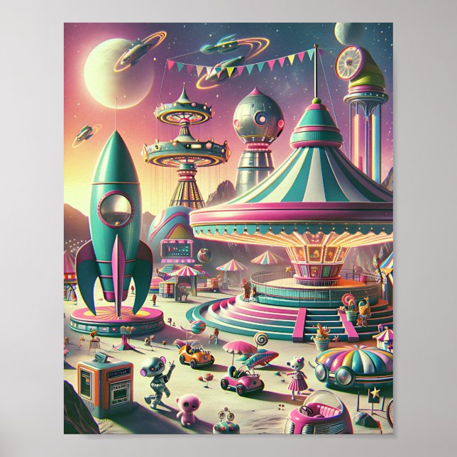 Poster Carnaval Whimsical de l'espace - Rétro-futuriste d (Devant)