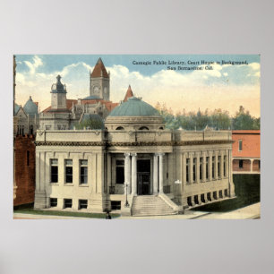 Poster Carnegie Library San Bernardino CA Vintage c1915