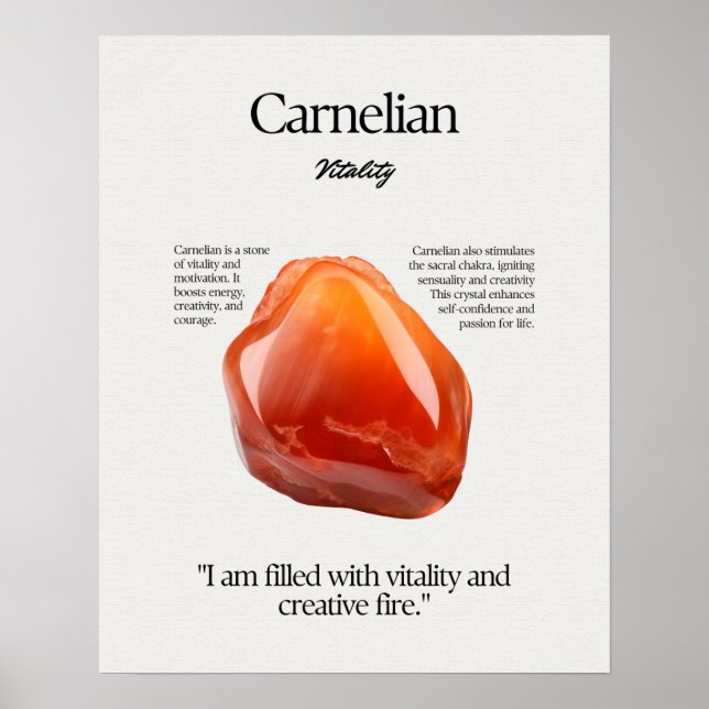 Poster Carnelian Gem Crystal Signification Carte (Devant)