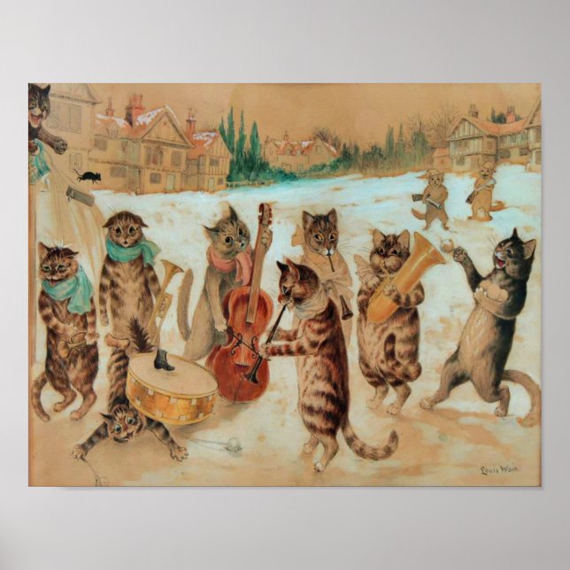 Poster Carol Singing 1925 Louis Wain Wall Art (Devant)