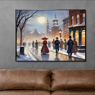 Poster Caroleurs victoriens en aquarelle dans Snowy Stree