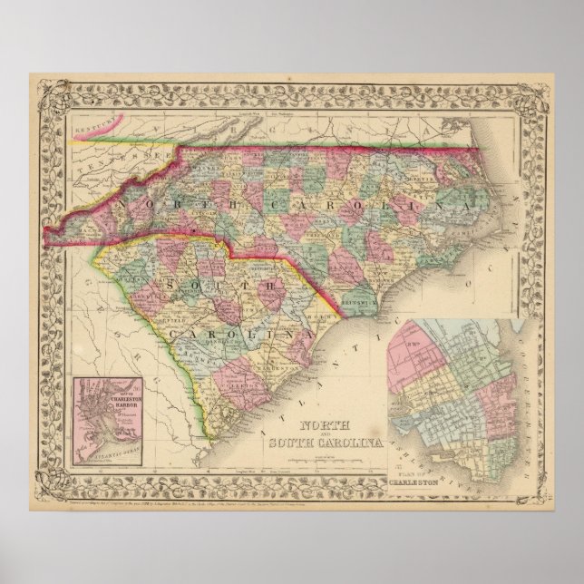 Poster Carolina N & S Carte par Mitchell (Devant)