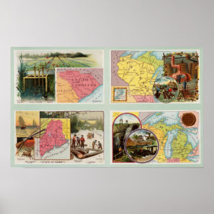 Poster Caroline du Sud, Wisconsin, Maine, Michigan
