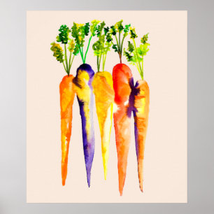 Poster Carottes aquarelle art alimentaire coloré