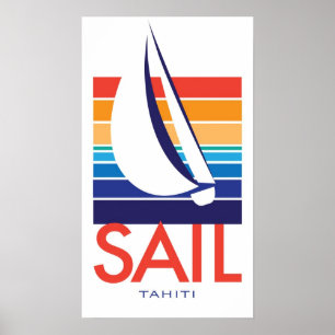 Poster Carré de couleur de bateau_Affiche TAHITI voile