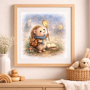 Poster Carré de la nurserie pour enfants au hérisson mign