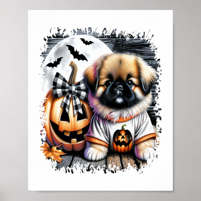 Poster Carré d'Halloween Chien Pekingese (Devant)