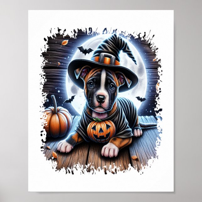 Poster Carré d'Halloween Chien Staffy (Devant)