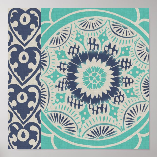 Poster Carreau bleu Batik III (Devant)