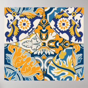 Poster Carreaux azulejos Patchwork Fond d'écran Vintage