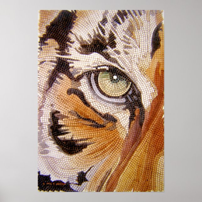 Poster "Carreaux de tigres" Tiger Face Mosaïque Aquarelle (Devant)
