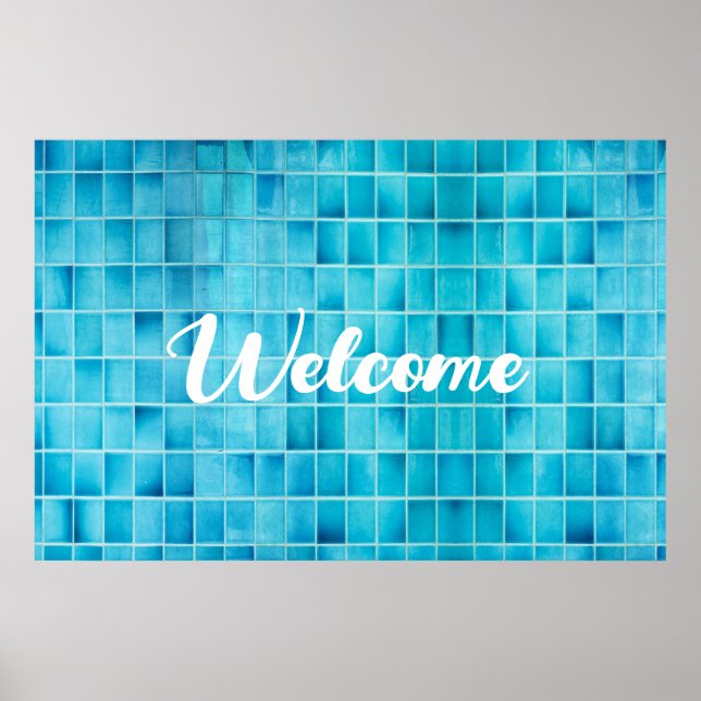 Poster Carreaux de verre bleu mosaïque (Devant)
