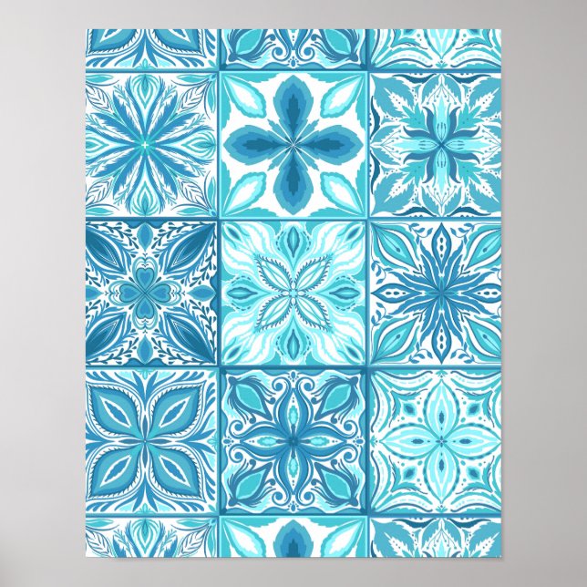 Poster Carreaux décorés en bleu et blanc (Devant)