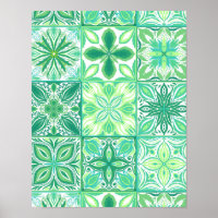 Carreaux décorés en vert et blanc