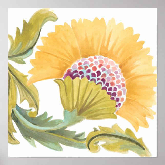 Poster Carreaux floraux de l'abbaye - Jaune (Devant)