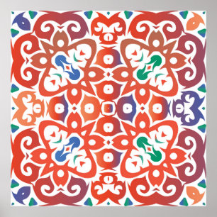 Poster Carreaux ornés d'antiquité talavera mexico. Main d