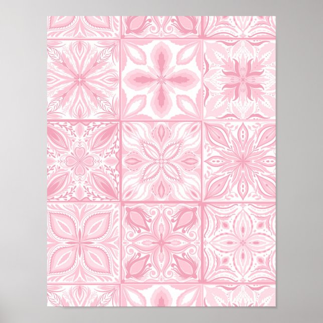 Poster Carreaux ornés en rose (Devant)