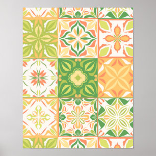 Poster Carreaux ornés en vert et jaune