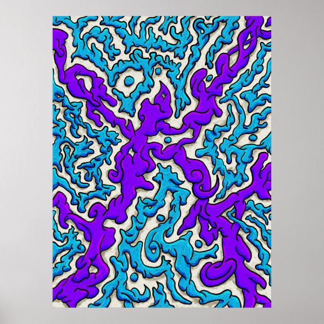 Poster Carrefour Abstrait vif en bleu et violet (Devant)