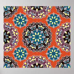Poster Carrelage arabe, motif patchwork vintage.
