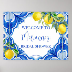 Poster Carrelage bleu citron amore douche nuptiale accuei