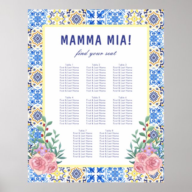 Poster Carrelage bleu italien Baby shower Mamma carte de  (Devant)