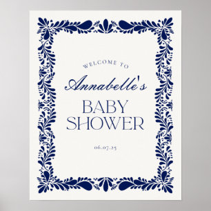 Poster Carrelage bleu Talavera Baby shower Fiesta Bienven