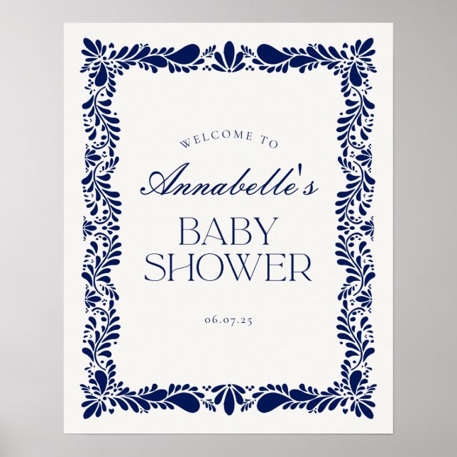 Poster Carrelage bleu Talavera Baby shower Fiesta Bienven (Devant)