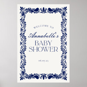 Poster Carrelage bleu Talavera Baby shower Fiesta Bienven
