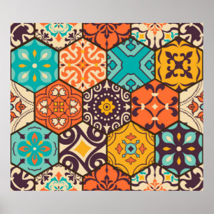 Poster Carrelage en mosaïque colorée avec Islam, Arabi