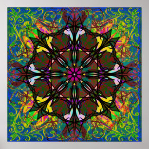Poster Carrelage Mandala Tribal de Bohême en verre teint 
