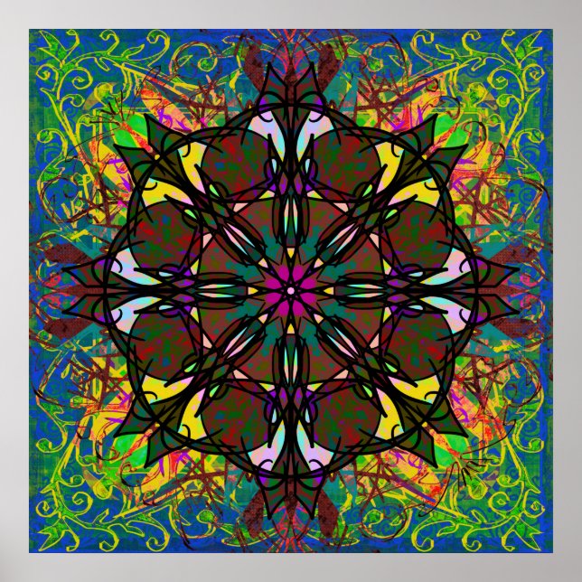 Poster Carrelage Mandala Tribal de Bohême en verre teint  (Devant)