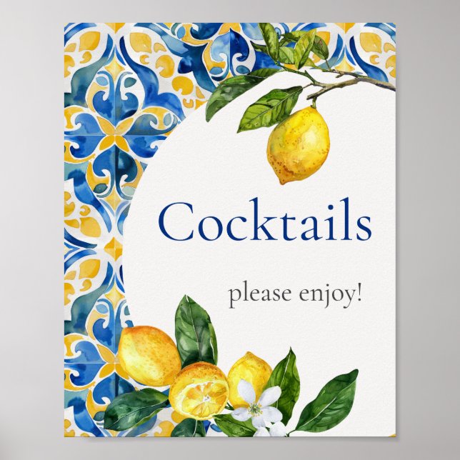 Poster Carrelage méditerranéen Citron cocktails d'anniver (Devant)