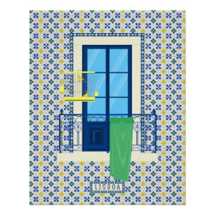 Poster Carrelage portugais et balcon de fenêtre avec oise