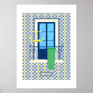 Poster Carrelage portugais et balcon de fenêtre avec oise