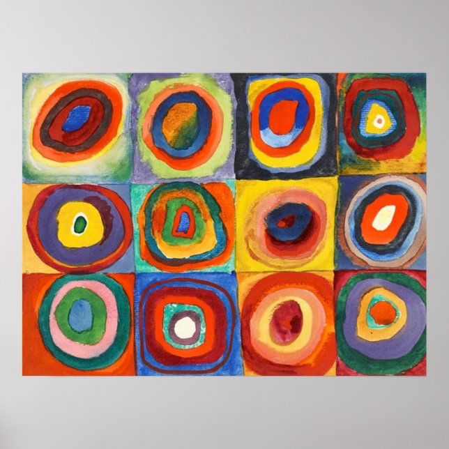 Poster Carrés avec cercles concentrés (Devant)