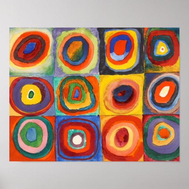 Poster Carrés avec cercles concentrés par Kandinsky (Devant)