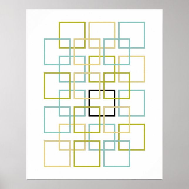 Poster Carrés bloqués bleu vert jaune noir (Devant)