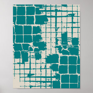 Poster Carrés de turquoise usés avec texture en détresse