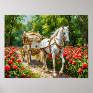 Poster Carrosse blanc élégant romantique vintage