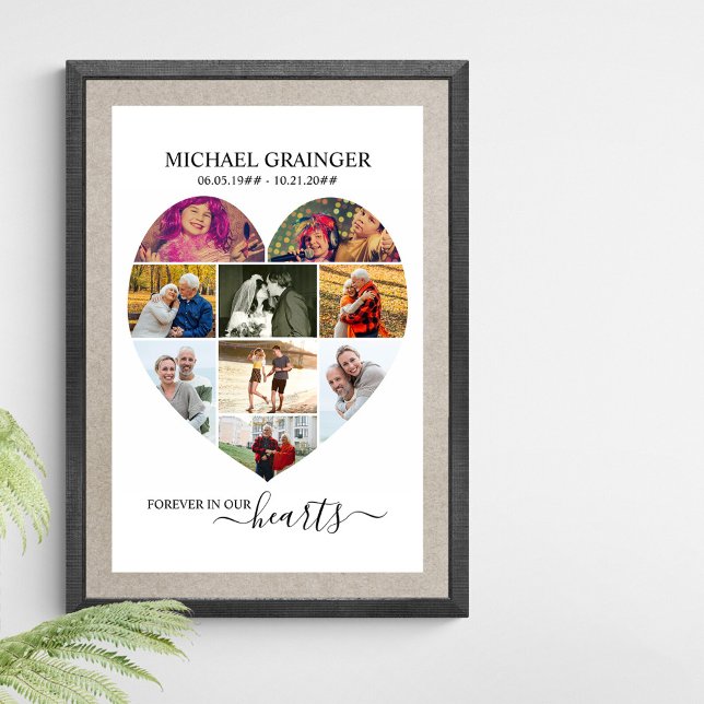 Poster Carrosserie en forme de coeur 9 photo Collage funé (Funeral memorial poster to order professionally printed or as a printable digital download)