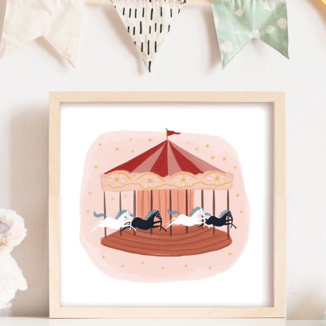 Poster Carrousel de style aquarelle rose pour la nurserie (Créateur téléchargé)